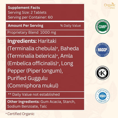 Organic Spree Triphala Guggulu 120 Tablets | Gut Health & Digestive Support - Ayurvedic, Vegetarian