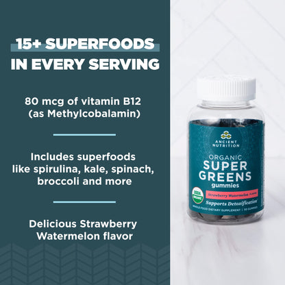 Ancient Nutrition Supergreens Gummy – Organic Superfood Gummies (100 Count)