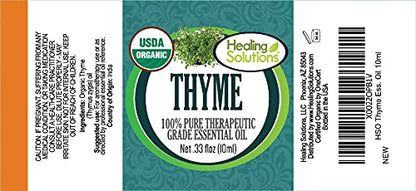 Healing Solutions Thyme Essential Oil 0.33 oz – Organic, Pure & Therapeutic Grade