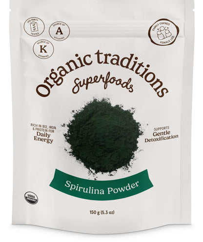 Organic Traditions Spirulina Powder – Organic, Vegan & Non-GMO, 5.3oz (150g) Bag | 50 Servings