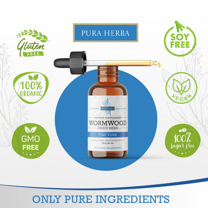 Wormwood Organic Tincture for Digestive Health - Alcohol-Free, Made in USA | 2 Fl Oz