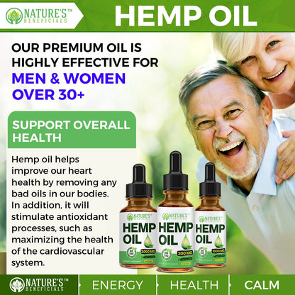 NATURE'S BENEFICIALS Organic Hemp Oil Extract Drops 3000mg – Ultra Premium, Sleep & Joint Support