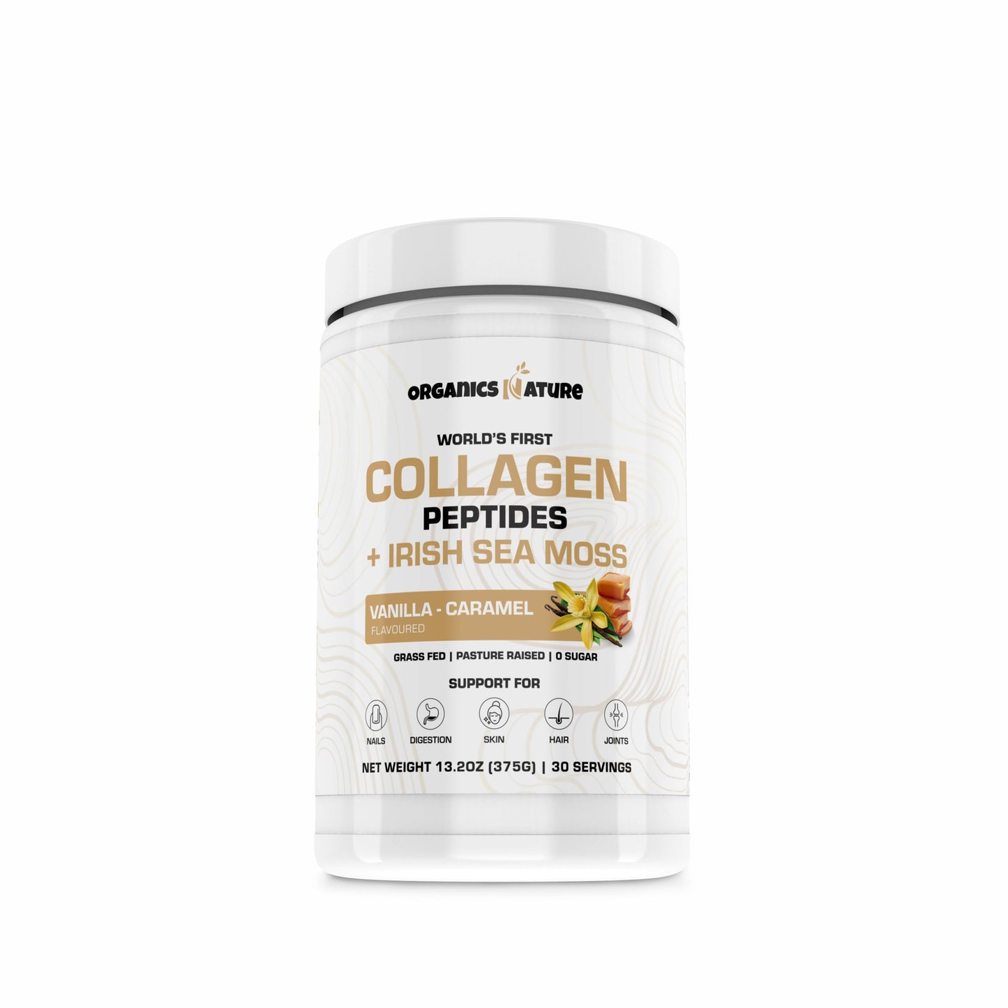 Organics Nature Vanilla Caramel Collagen Peptides with Irish Sea Moss – Organic, Non-GMO (380g)