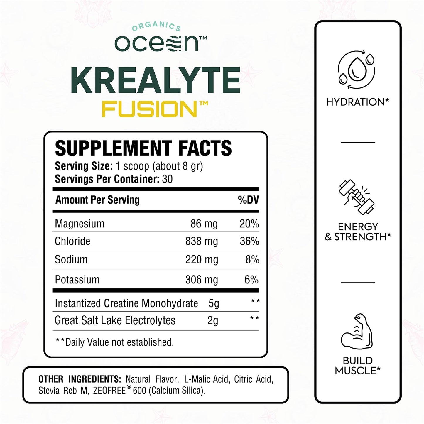 Organics Ocean Krealyte Fusion: Instantized Creatine Monohydrate + Electrolytes, Pink Lemonade, 30 Servings