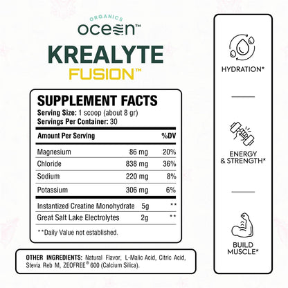 Organics Ocean Krealyte Fusion: Instantized Creatine Monohydrate + Electrolytes, Pink Lemonade, 30 Servings