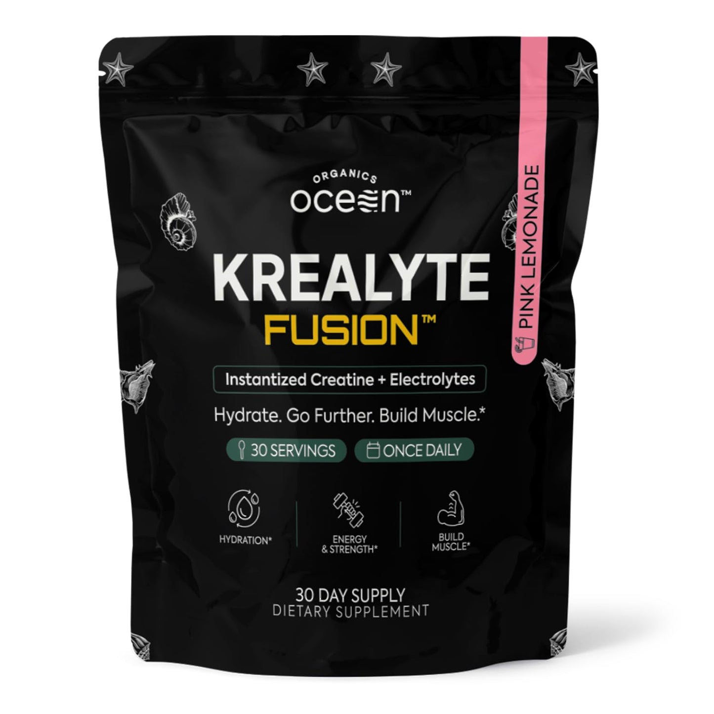 Organics Ocean Krealyte Fusion: Instantized Creatine Monohydrate + Electrolytes, Pink Lemonade, 30 Servings
