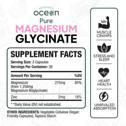 Organics Ocean Magnesium Glycinate with Zinc - Maximum Strength - 6 Bottles