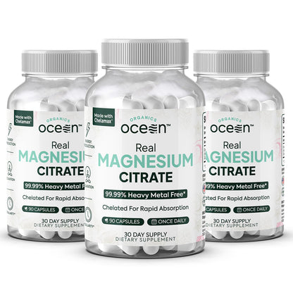 Organics Ocean Real Magnesium Citrate - High Absorption Chelated Magnesium Supplement - 3 Pack Bulk