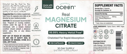 Organics Ocean Real Magnesium Citrate – High-Absorption Chelated Magnesium for Energy, Relaxation, and Regularity – 6 Pack