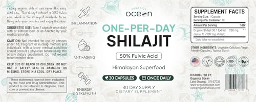 Organics Ocean One-Per-Day Shilajit Capsules – Himalayan Shilajit for Hormone Support – 6 Bottles