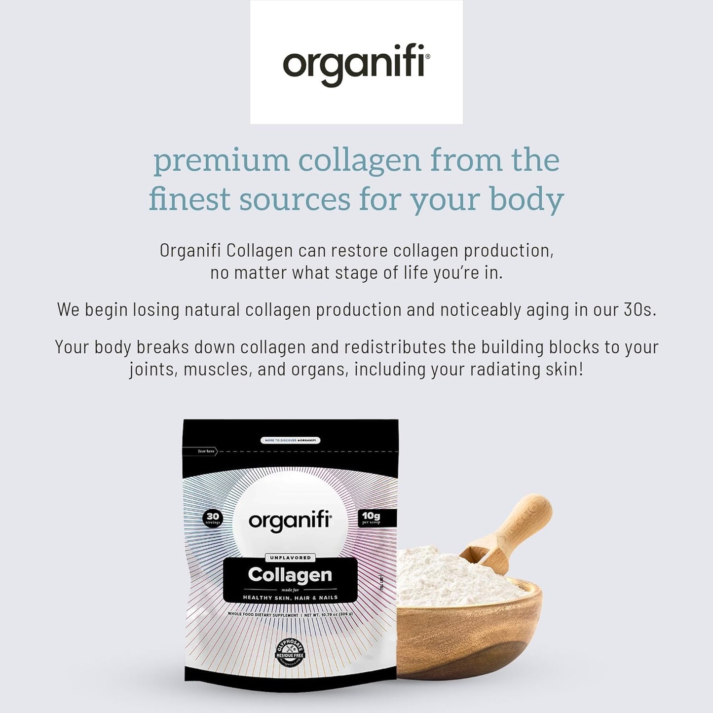 Organifi Collagen Powder – Fuller Hair, Radiant Skin, Stronger Nails