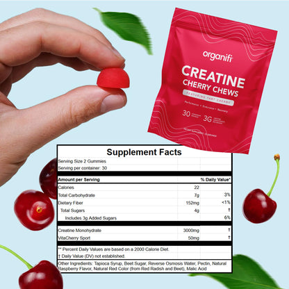 Organifi Creatine Chews - Cherry Gummies for Performance & Recovery (30-Day Supply)