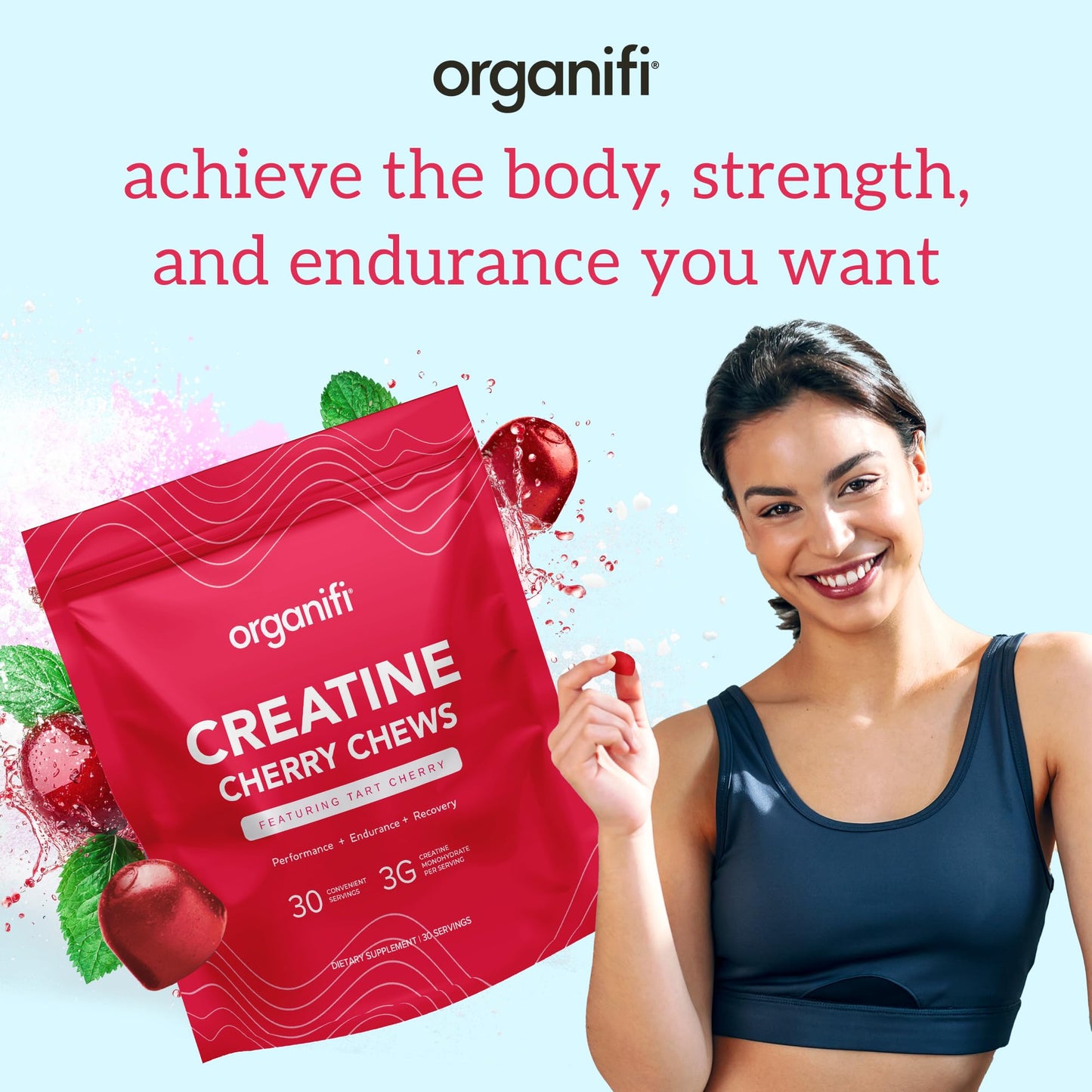 Organifi Creatine Chews - Cherry Gummies for Performance & Recovery (30-Day Supply)
