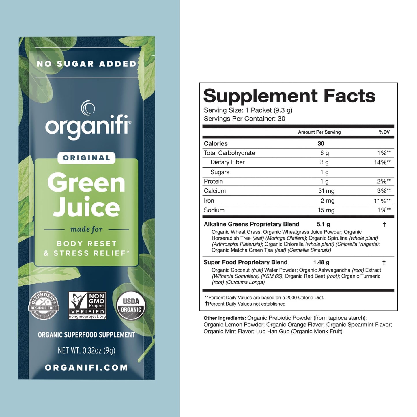 Organifi GO Packs: Green Juice - Organic Travel Greens Powder (30 Packs)
