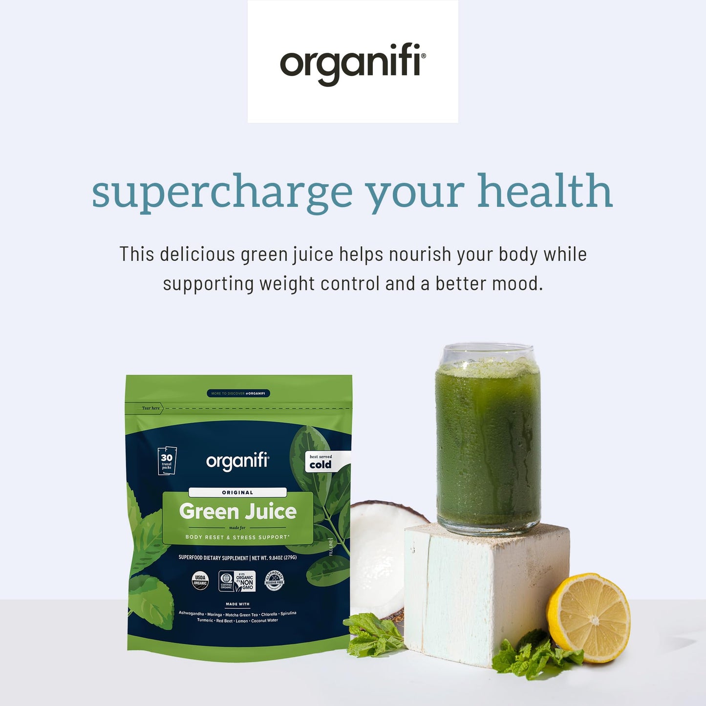 Organifi GO Packs: Green Juice - Organic Travel Greens Powder (30 Packs)