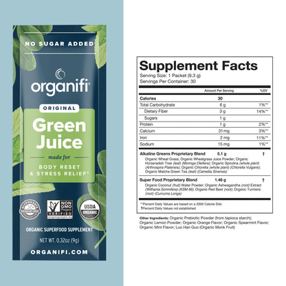 Organifi GO Packs: Green Juice - Organic Travel Greens Powder (30 Packs)