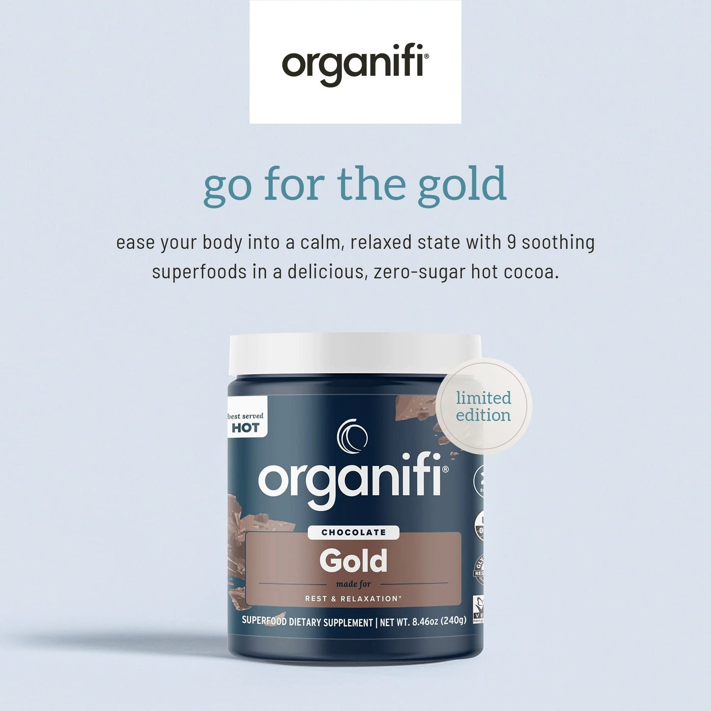 Organifi Gold Chocolate – Restful Sleep, Immune Support & Recovery | 20 Day Supply