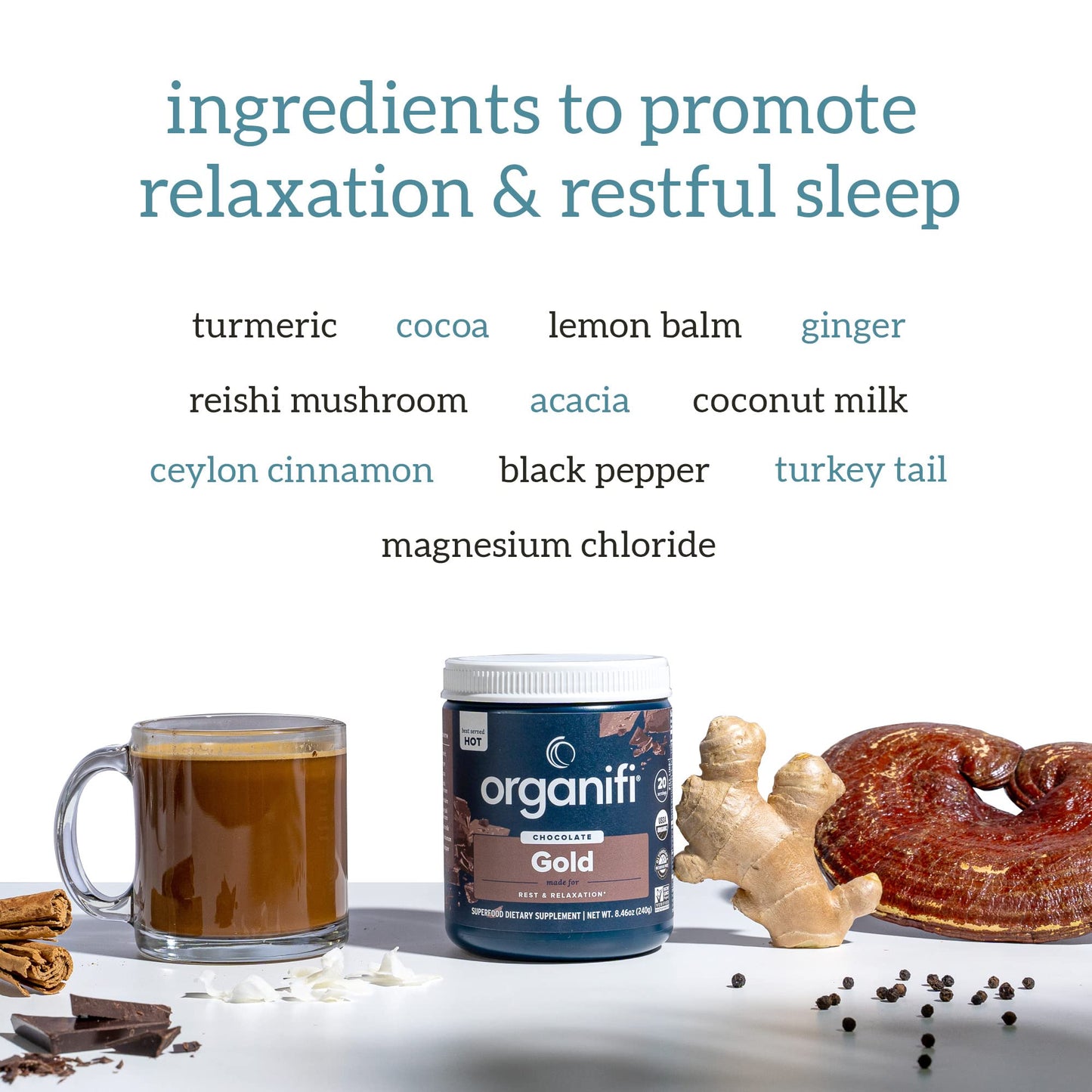 Organifi Gold Chocolate – Restful Sleep, Immune Support & Recovery | 20 Day Supply