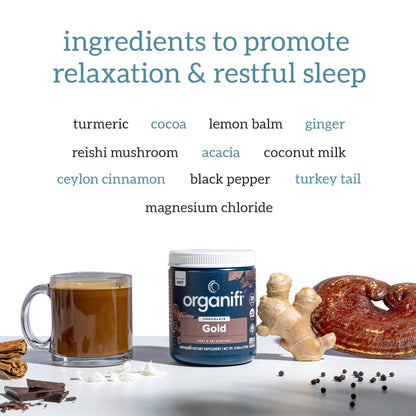 Organifi Gold Chocolate – Restful Sleep, Immune Support & Recovery | 20 Day Supply