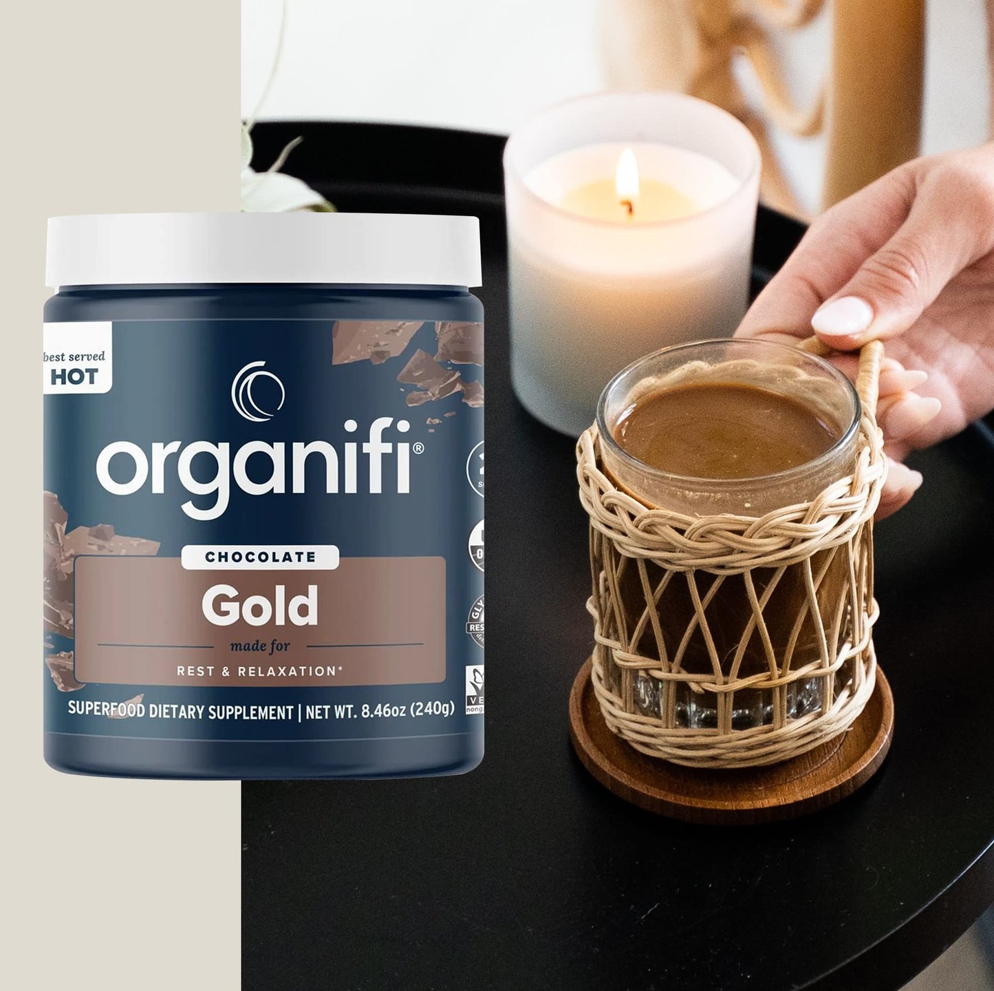 Organifi Gold Chocolate – Restful Sleep, Immune Support & Recovery | 20 Day Supply