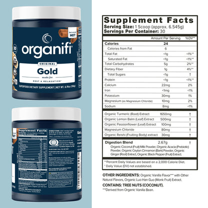 Organifi Gold — Nighttime Relaxation Powder with Turmeric & Reishi, 30 Servings