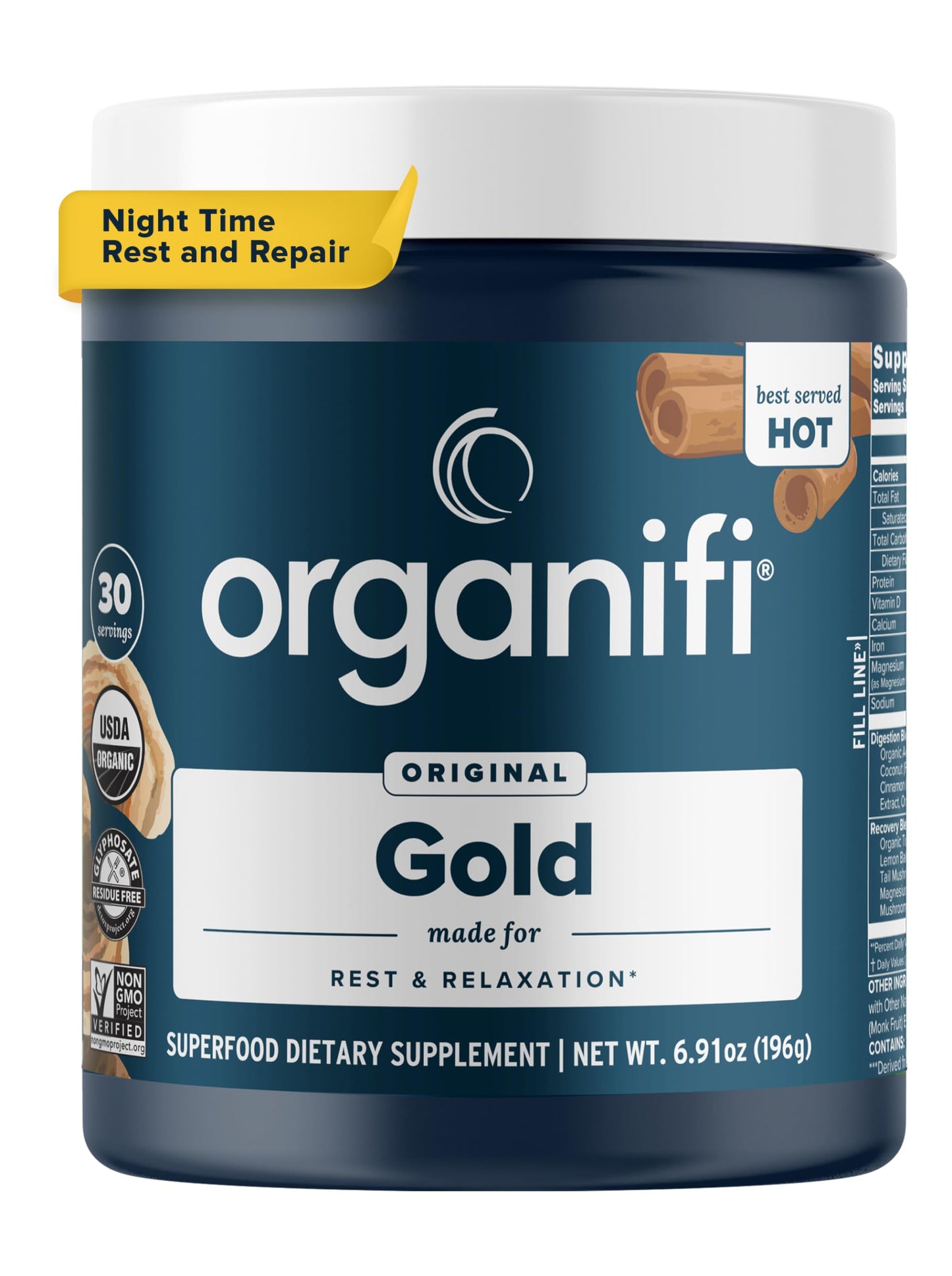 Organifi Gold — Nighttime Relaxation Powder with Turmeric & Reishi, 30 Servings