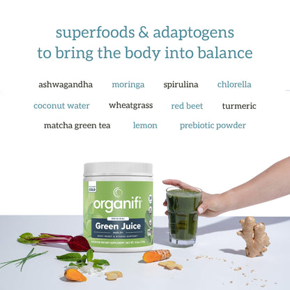 Organifi Green Juice Powder – Organic Superfoods for Energy, Cortisol Balance, Fitness Goals (30-Day Supply)