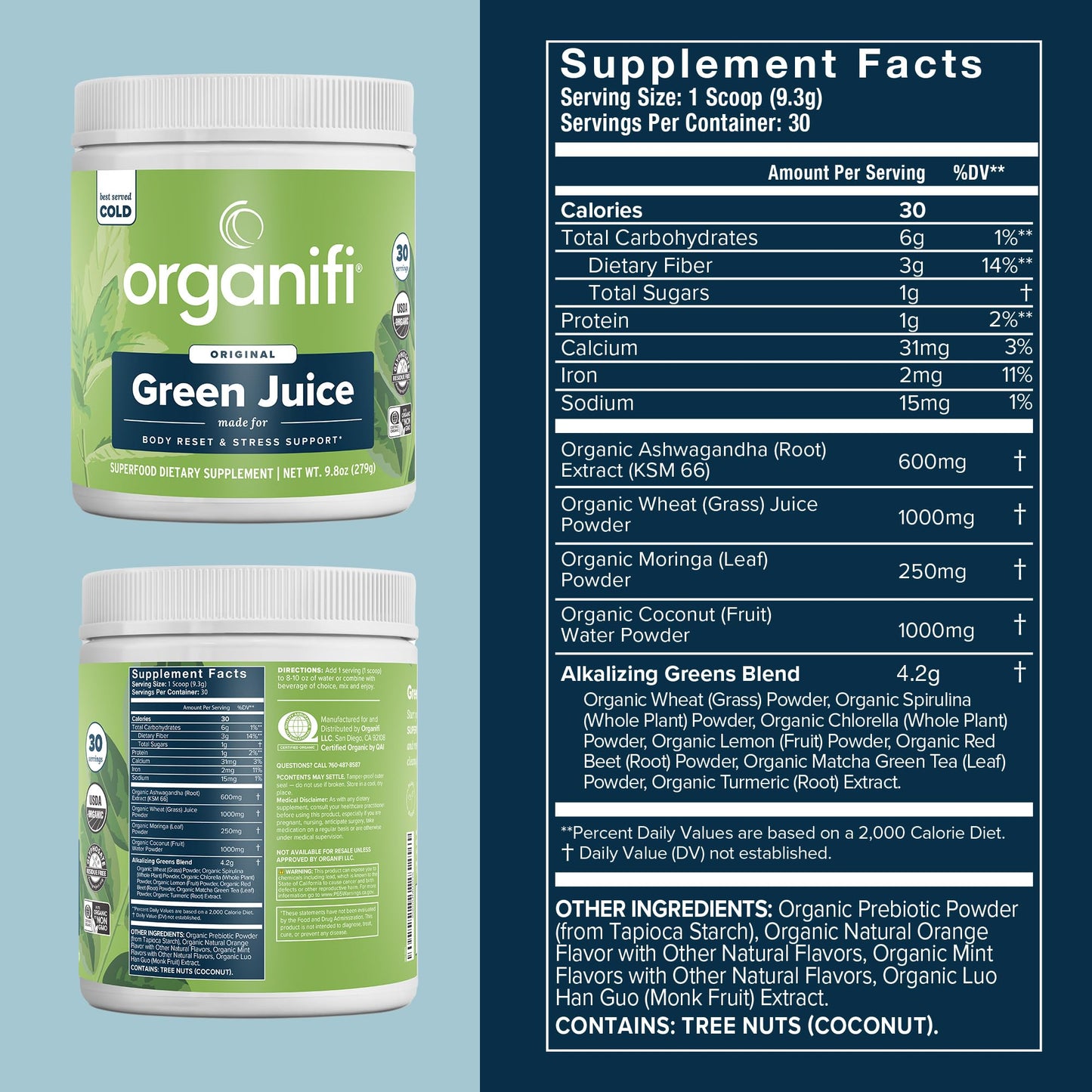 Organifi Green Juice Powder – Organic Superfoods for Energy, Cortisol Balance, Fitness Goals (30-Day Supply)