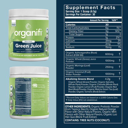 Organifi Green Juice Powder – Organic Superfoods for Energy, Cortisol Balance, Fitness Goals (30-Day Supply)