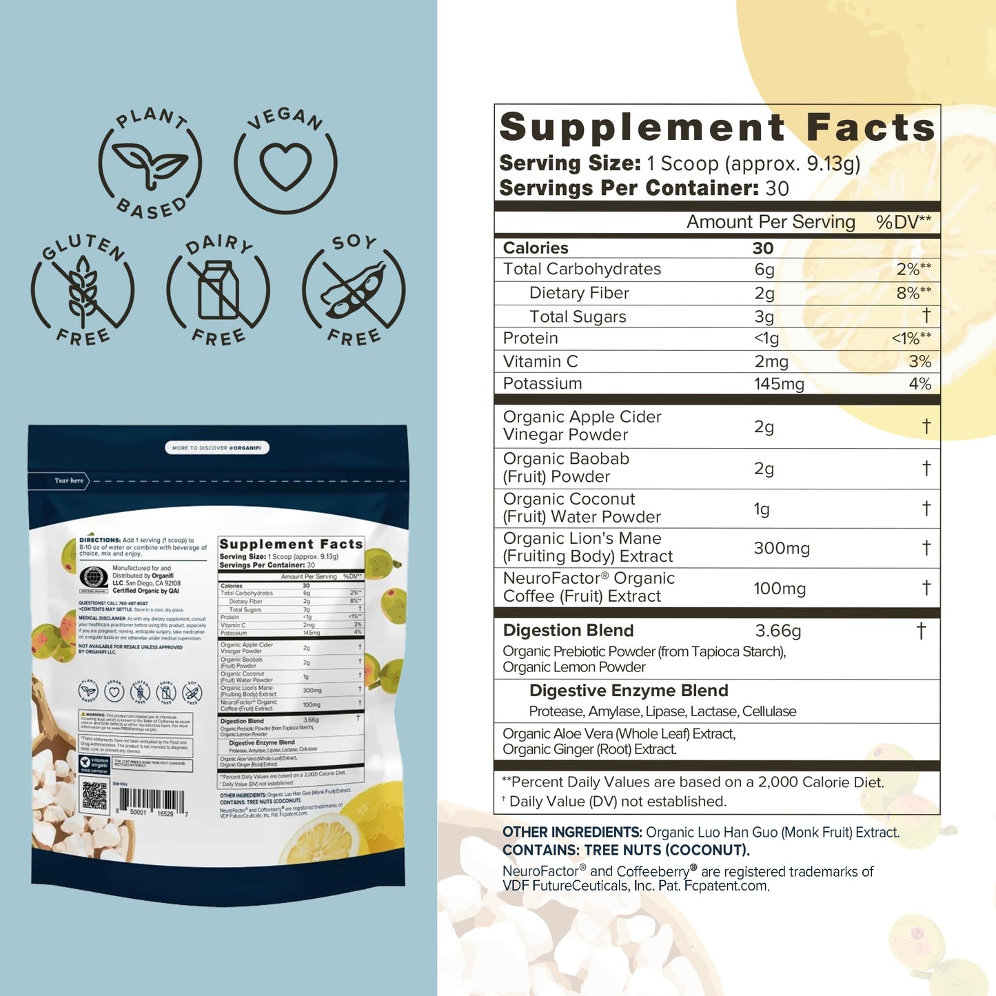Organifi Pure – Brain Support, Focus & Clarity (Gluten-Free, Non-GMO) • 30 Servings