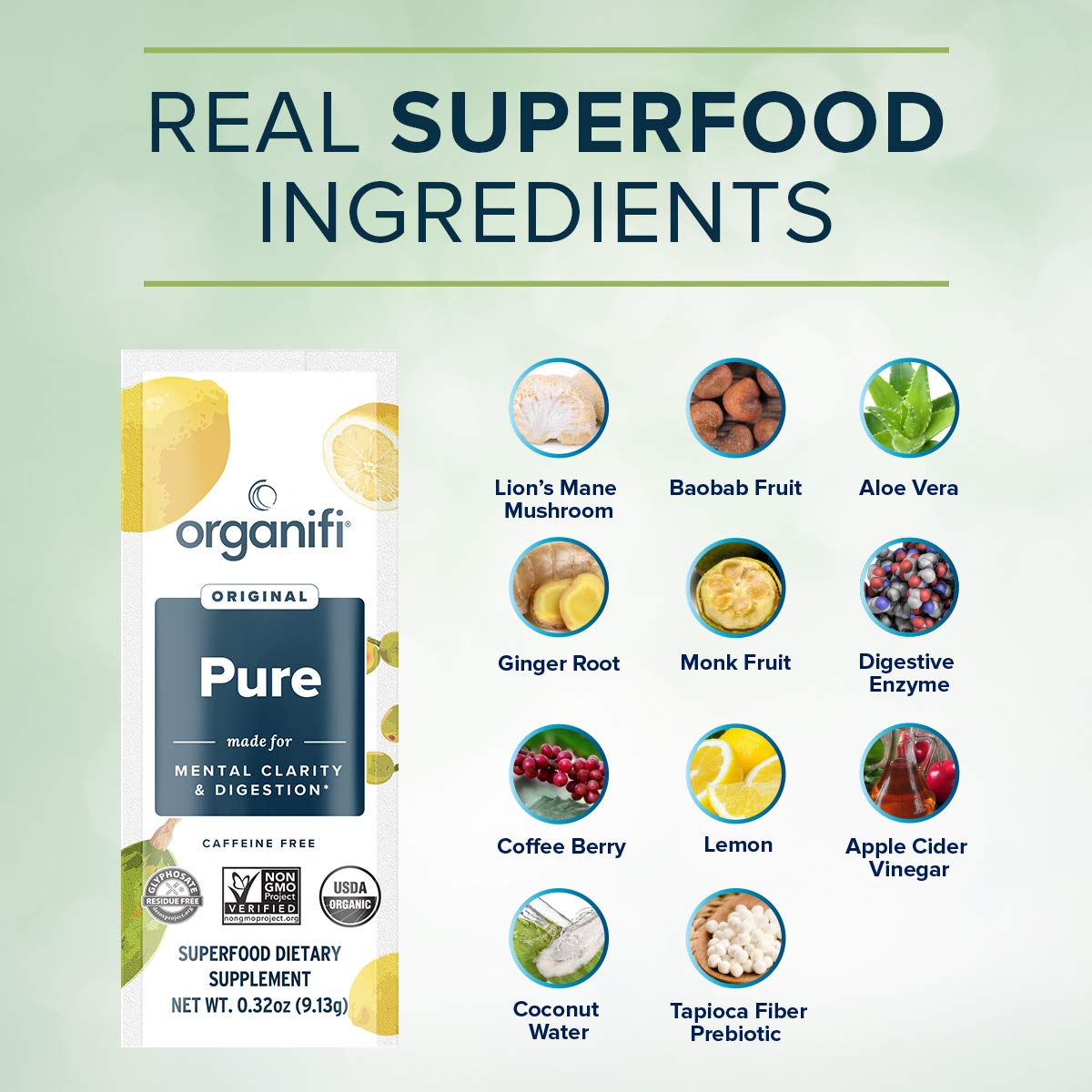 Organifi Pure Smart Packs Lemon – 3-Pack for Organic Brain & Immunity Support