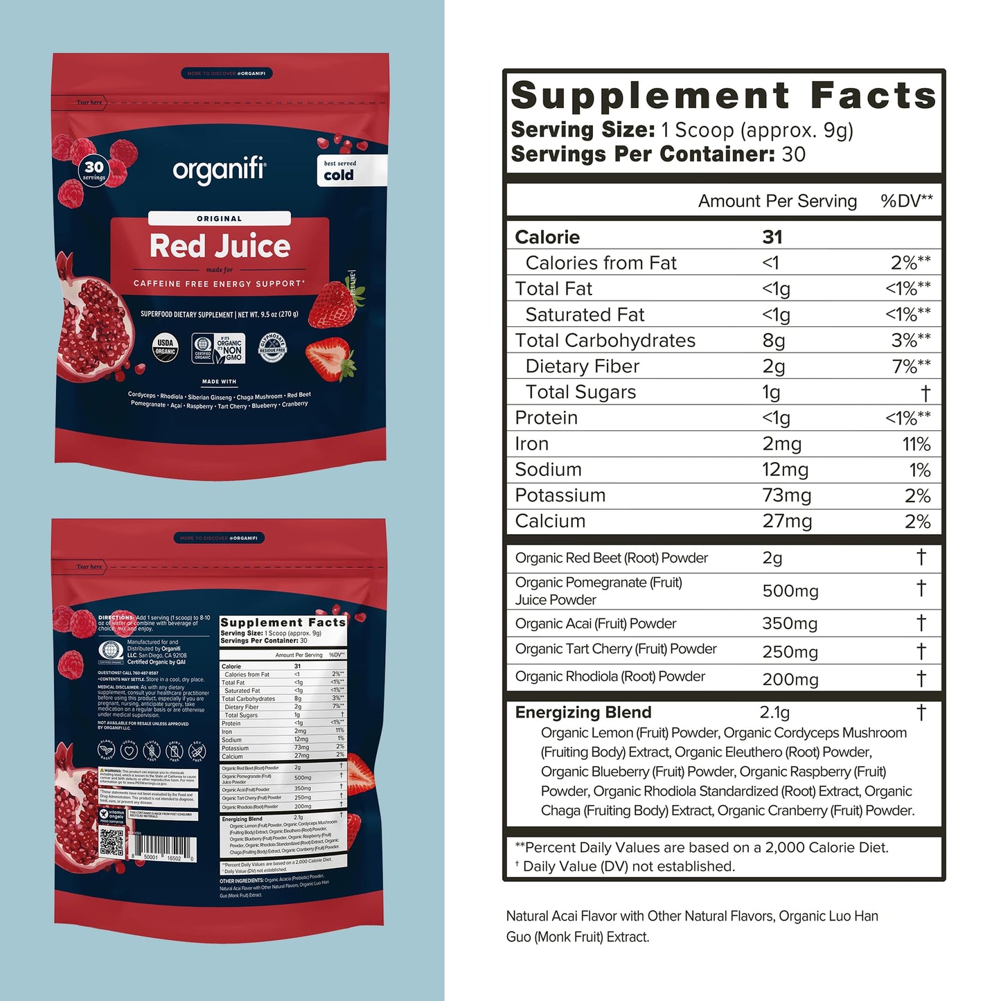 Organifi Red Juice – Energy Powder for Focus, Digestion & Immune Support | 90 Servings