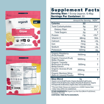 Organifi Glow - Vegan Collagen Powder for Women | Organic Flavored Water Ingredient, 30 Servings