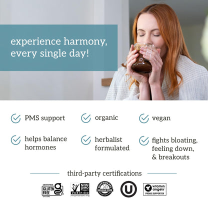 Organifi Harmony: Hormone Support for PMS Relief & Energy | Gluten Free & Vegan Cacao Powder, 30 Servings