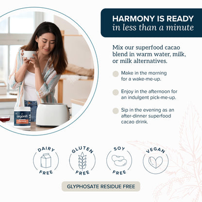 Organifi Harmony: Hormone Support for PMS Relief & Energy | Gluten Free & Vegan Cacao Powder, 30 Servings