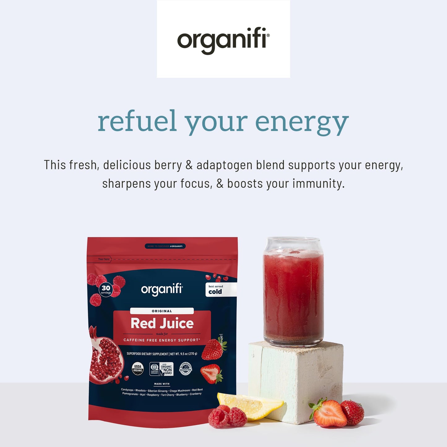 Organifi Red Juice – Energy Powder for Focus, Digestion & Immune Support | 90 Servings