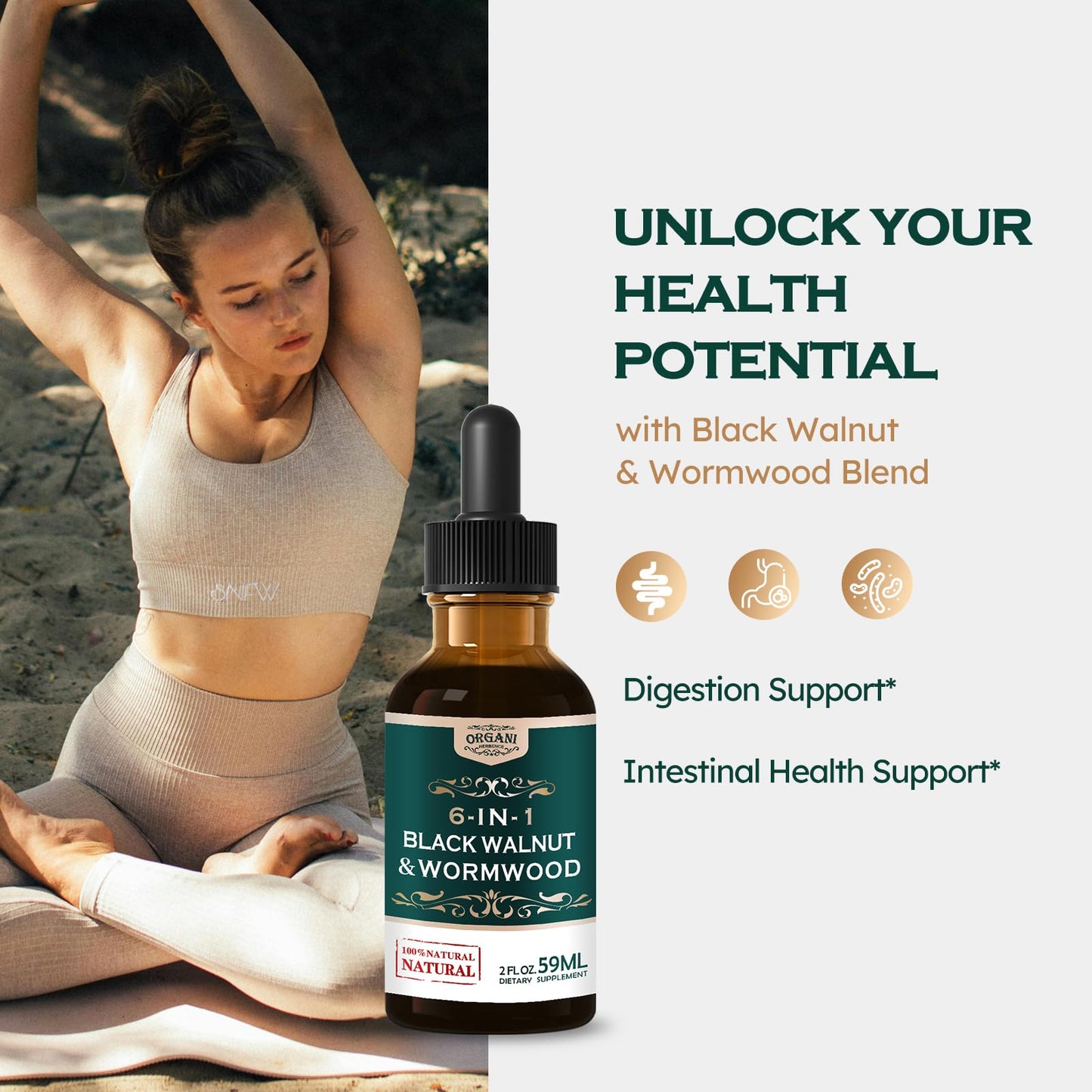ORGANIHERBENCE Black Walnut & Wormwood Digestive Drops – 2oz | Digestive Support