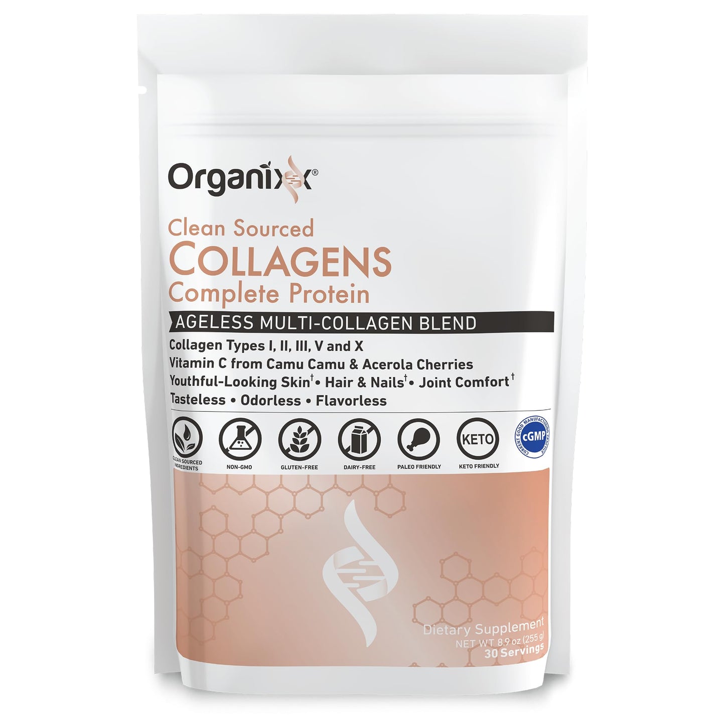 Organixx Collagen Peptides Powder with Vitamin C – Unflavored, 30 Servings