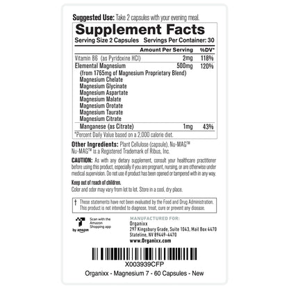 Organixx Magnesium 7 Supplement — Sleep Support & Muscle Recovery (3-Pack)