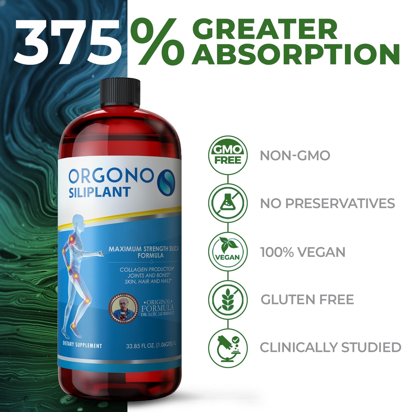 Orgono Living Silica Siliplant – Vegan Collagen Booster for Joints, Skin, Hair & Nails | 66 Servings