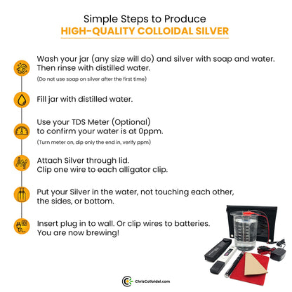 Original Chris Colloidal Silver Generator Kit with 99.99% Pure Wire. Just add Distilled Water and a jar!
