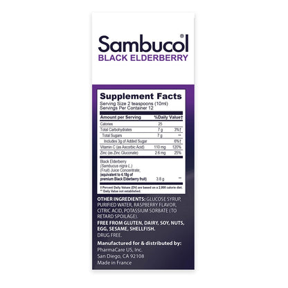 Sambucol Advanced Black Elderberry Syrup – Immune Support with Zinc & Vitamin C (4 oz)