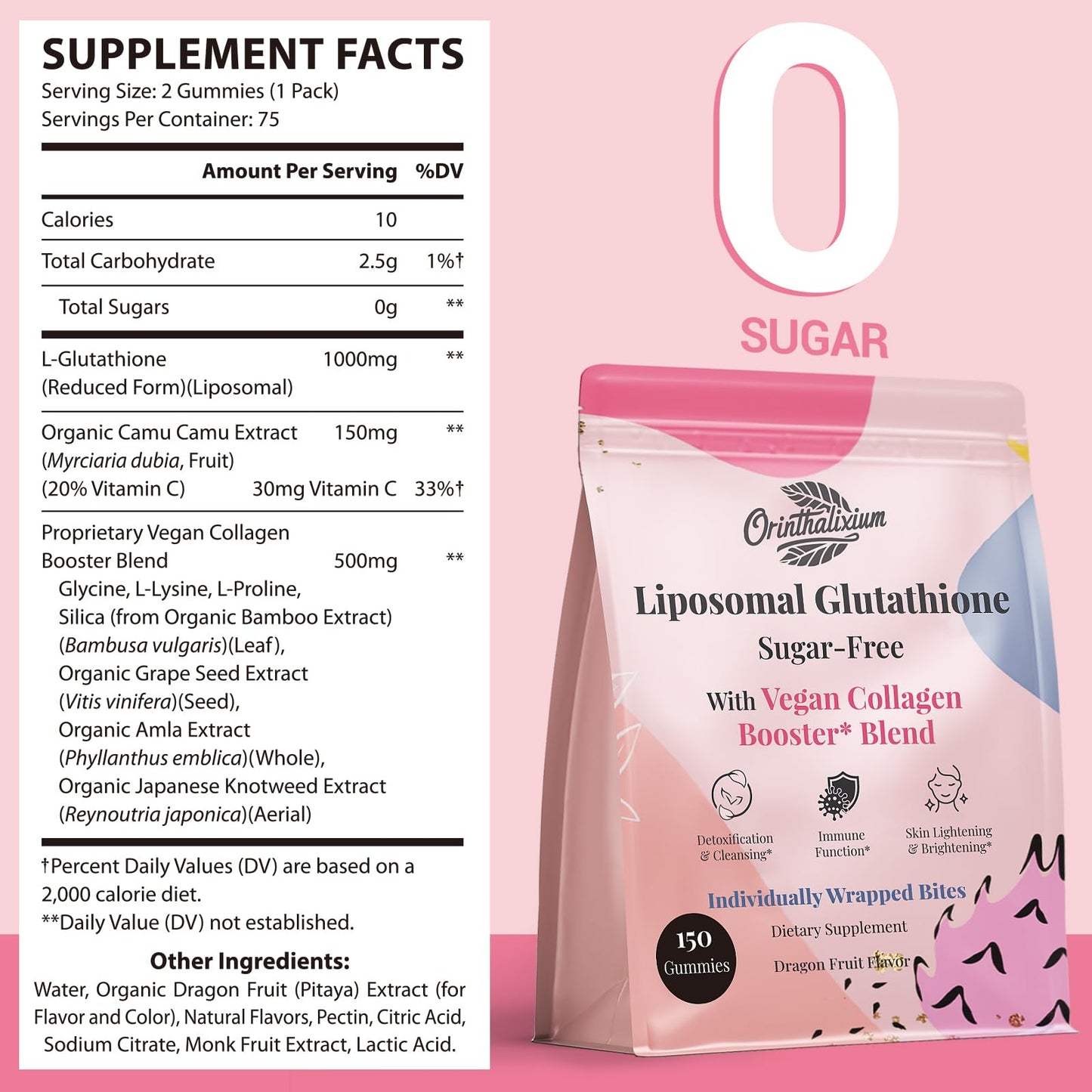 Orinthalixium Liposomal Glutathione Gummies 1000MG – Sugar Free, Vitamin C & Vegan Collagen | 150 Count
