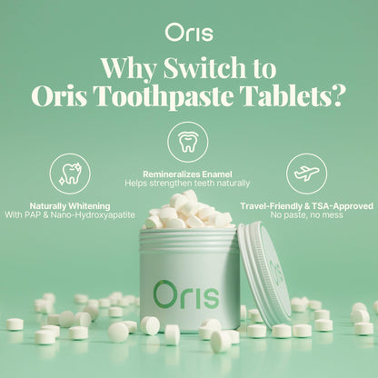 Oris Starter Bundle – 1 Month Supply: Natural Toothpaste Tablets | Fluoride-Free, Travel-Friendly, Kid-Safe with Enamel-Strengthening Nanohydroxyapatite (62 Count, Cinnamon)