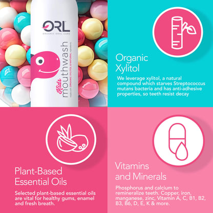 ORL Kids Natural & Organic Mouthwash – Fluoride & Alcohol Free | Clean, Whiten & Strengthen Enamel
