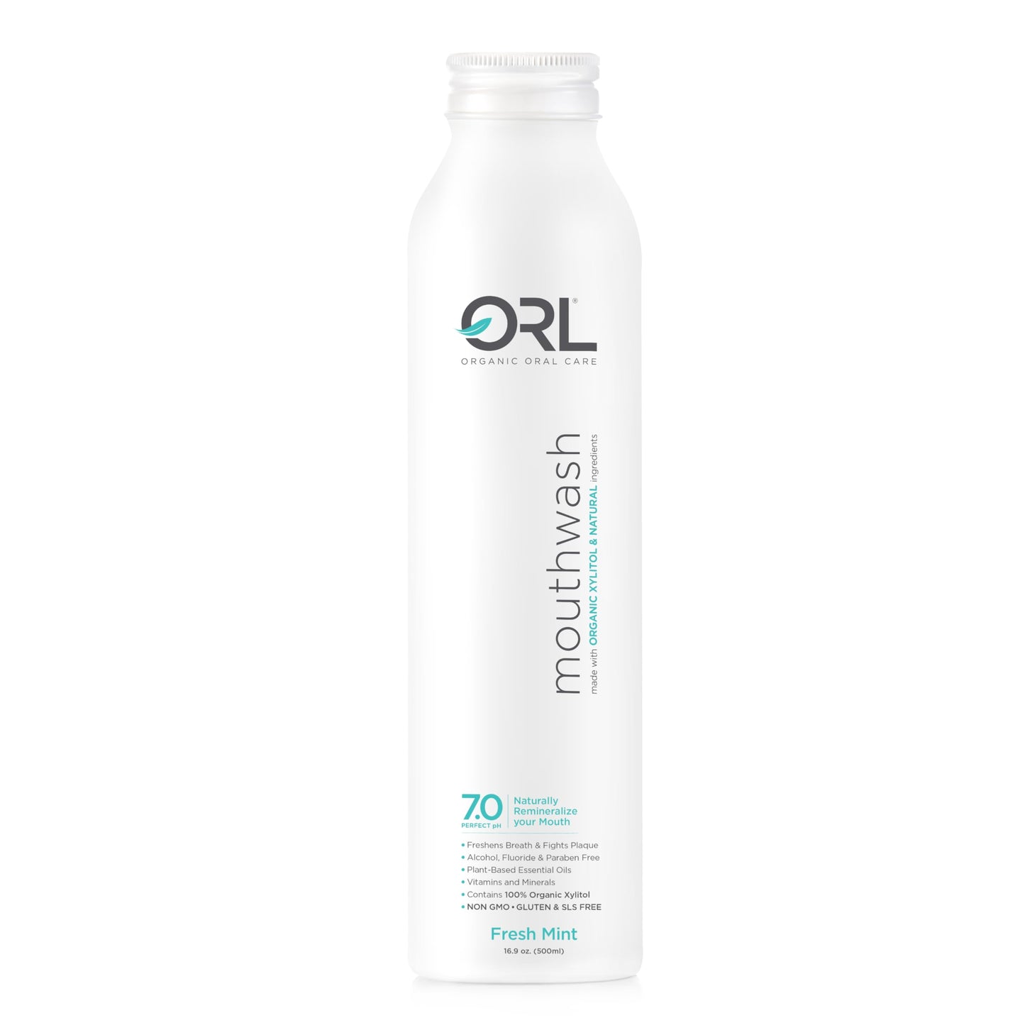 ORL Natural & Organic Alcohol-Free Mouthwash - 7.0 pH, Xylitol, Aluminum Bottle 16.9 oz