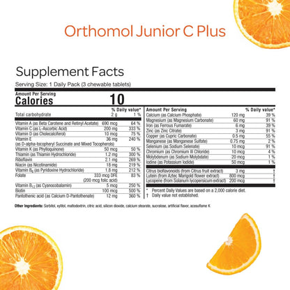 Orthomol Immun Junior C Plus – Kid's Multivitamin, Tangerine Flavor, 30-Day Supply