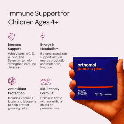 Orthomol Immun Junior C Plus – Kids Multivitamin, Wildberry Flavor, 30-Day Supply