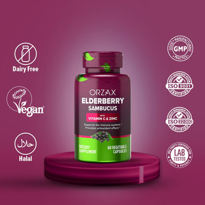 ORZAX Elderberry Capsules – Immune Support with Vitamin C & Zinc | 60 Vegetable Capsules