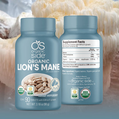 OS Organic Side Lions Mane Tablets – Organic, USDA Certified, Non-GMO